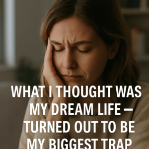 A woman sits quietly with her hand on her face, eyes closed in deep emotion, reflecting on life. The bold text over the image reads, “WHAT I THOUGHT WAS MY DREAM LIFE — TURNED OUT TO BE MY BIGGEST TRAP.”