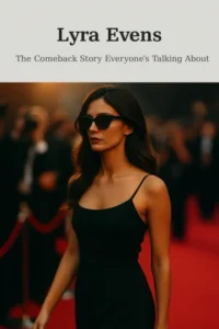 Lyra Evens walking the red carpet in a black gown and sunglasses, surrounded by flashing cameras — the rising star’s bold return to the spotlight