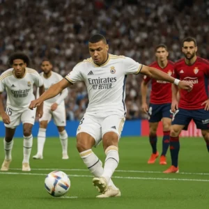Real Madrid vs Osasuna La Liga 2025: Kylian Mbappé scores decisive penalty at Santiago Bernabéu, sealing a 1–0 win for Real Madrid.